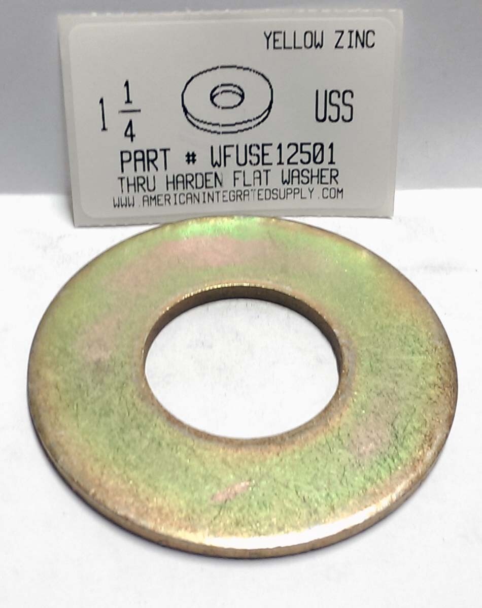 1-1/4 USS FLAT WASHERS THRU HARDENED STEEL YELLOW ZINC PLATED (4)