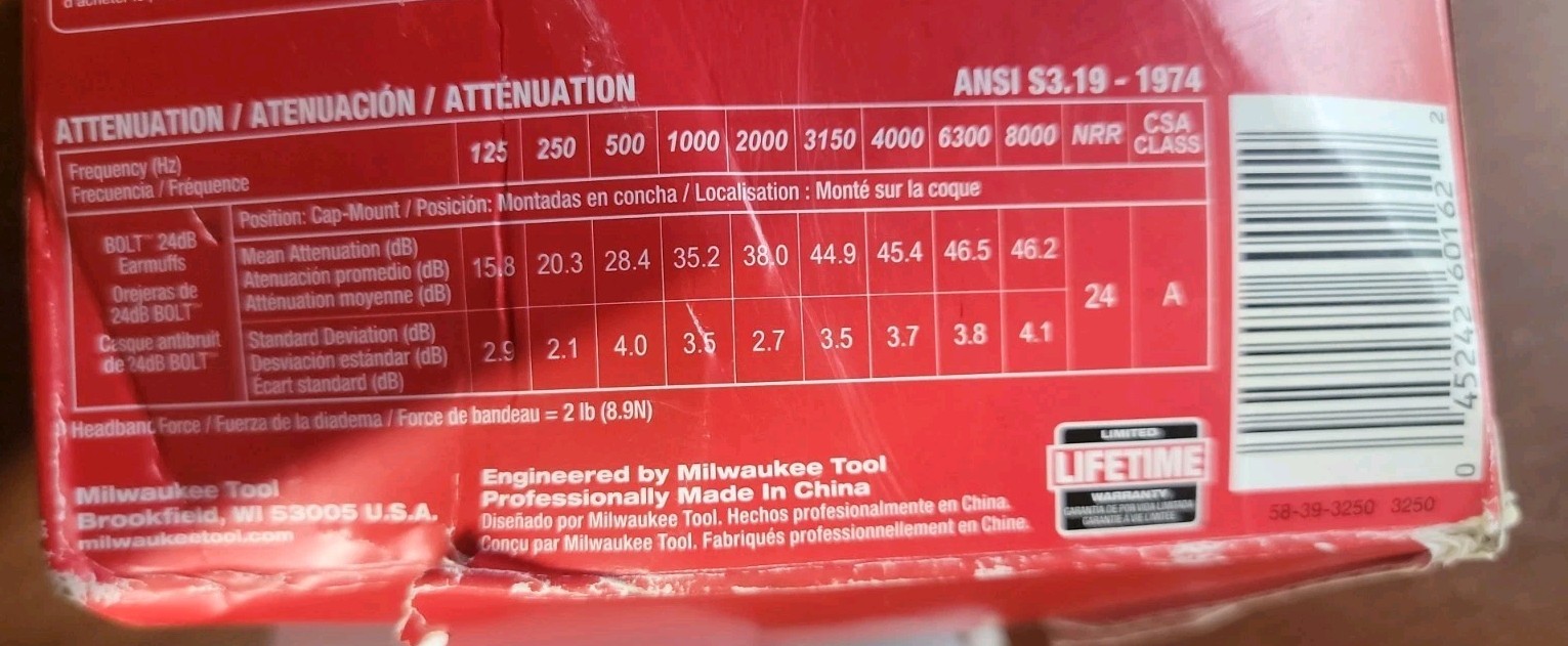 Milwaukee 48-73-3250 BOLT 24dB Earmuffs, Use with Safety Helmets and Hard Hats.