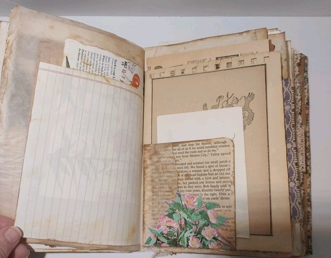 Junk Journal Antique Vtg. Ephemera Handmade Book Lg 9.5″x6.5″ Mother’s Day Gift