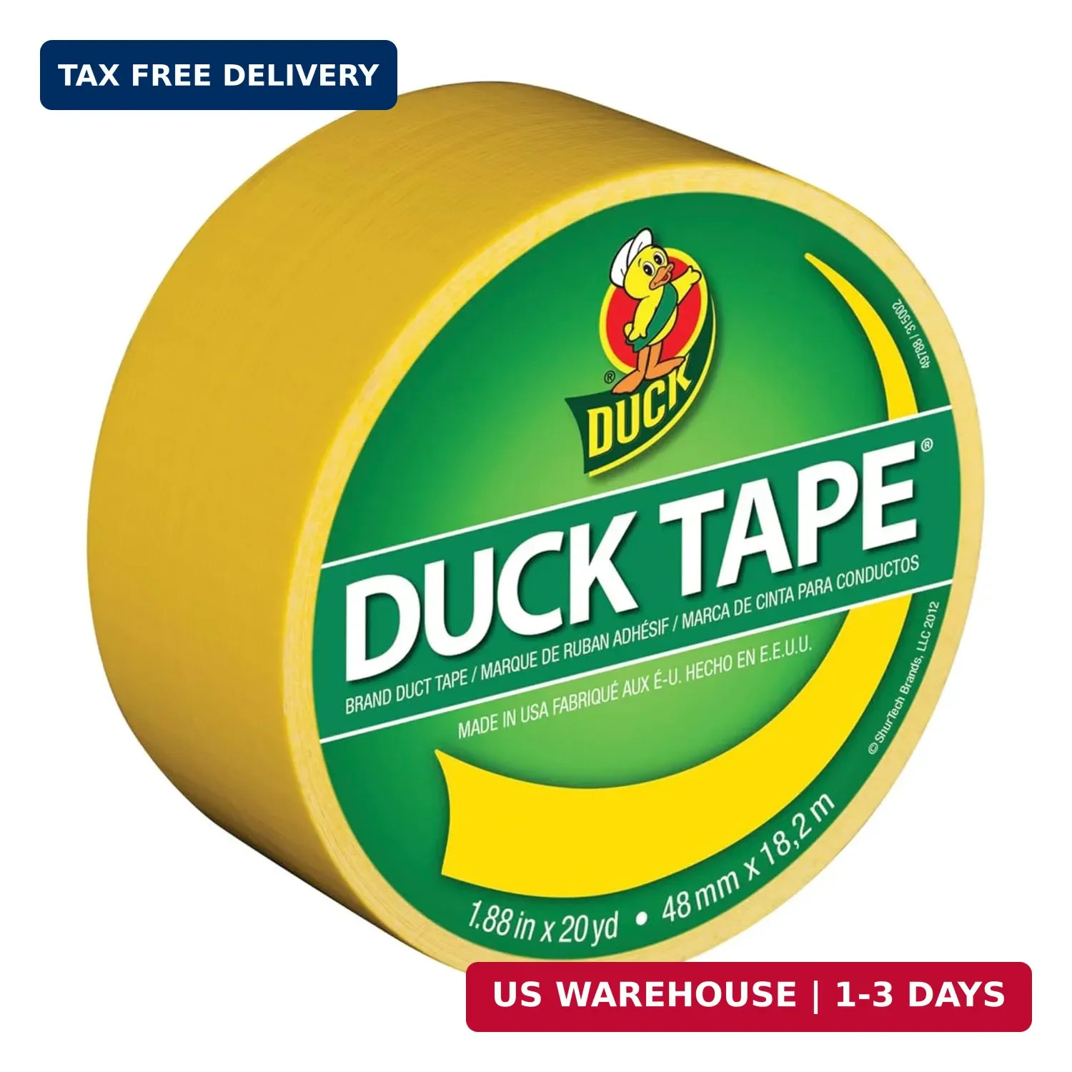 Duck Brand 1304966 Color Duct Tape, Yellow, 1.88 Inches x 20 Yards, 1 Roll
