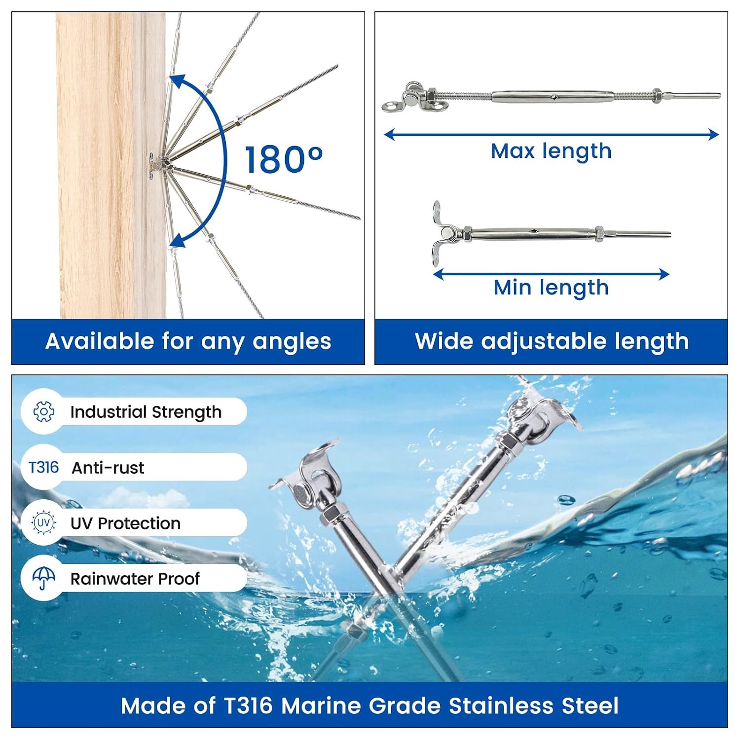 NEW 10-Pair Muzata Cable Railing Kit 1/8 Hardware T316 Stainless Steel CK07