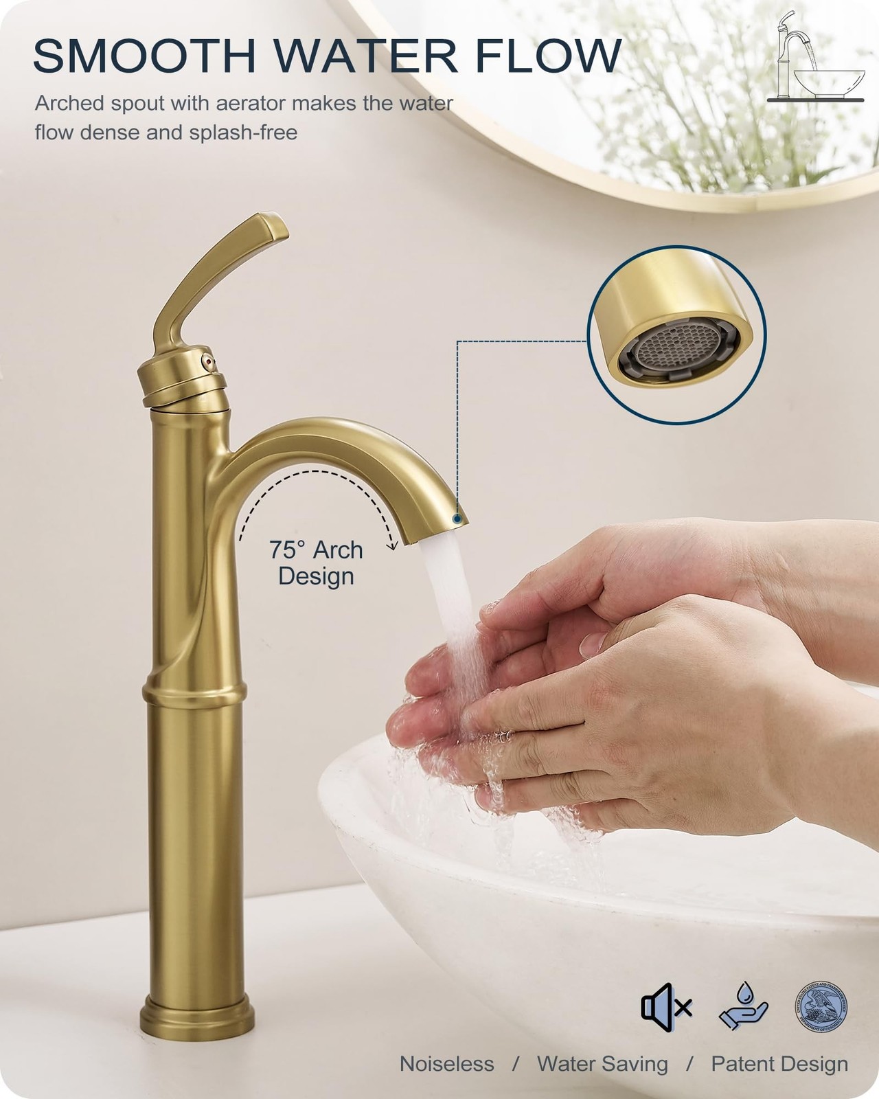 HOIGY HY-BF-16H-NG1 Gold Vessel Sink Faucet One Hole 1 Handle Arched Spout