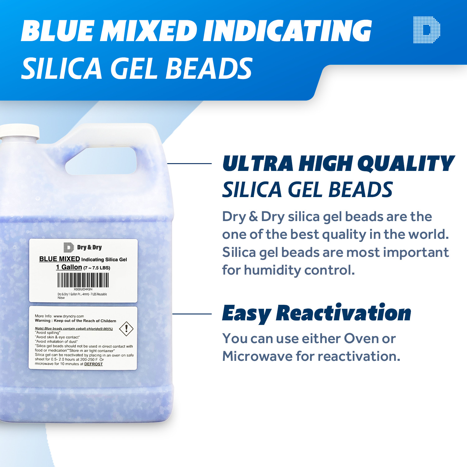 1 Gallon (7 LBS) “Dry & Dry” High Quality Mixed Silica Gel Desiccant Beads