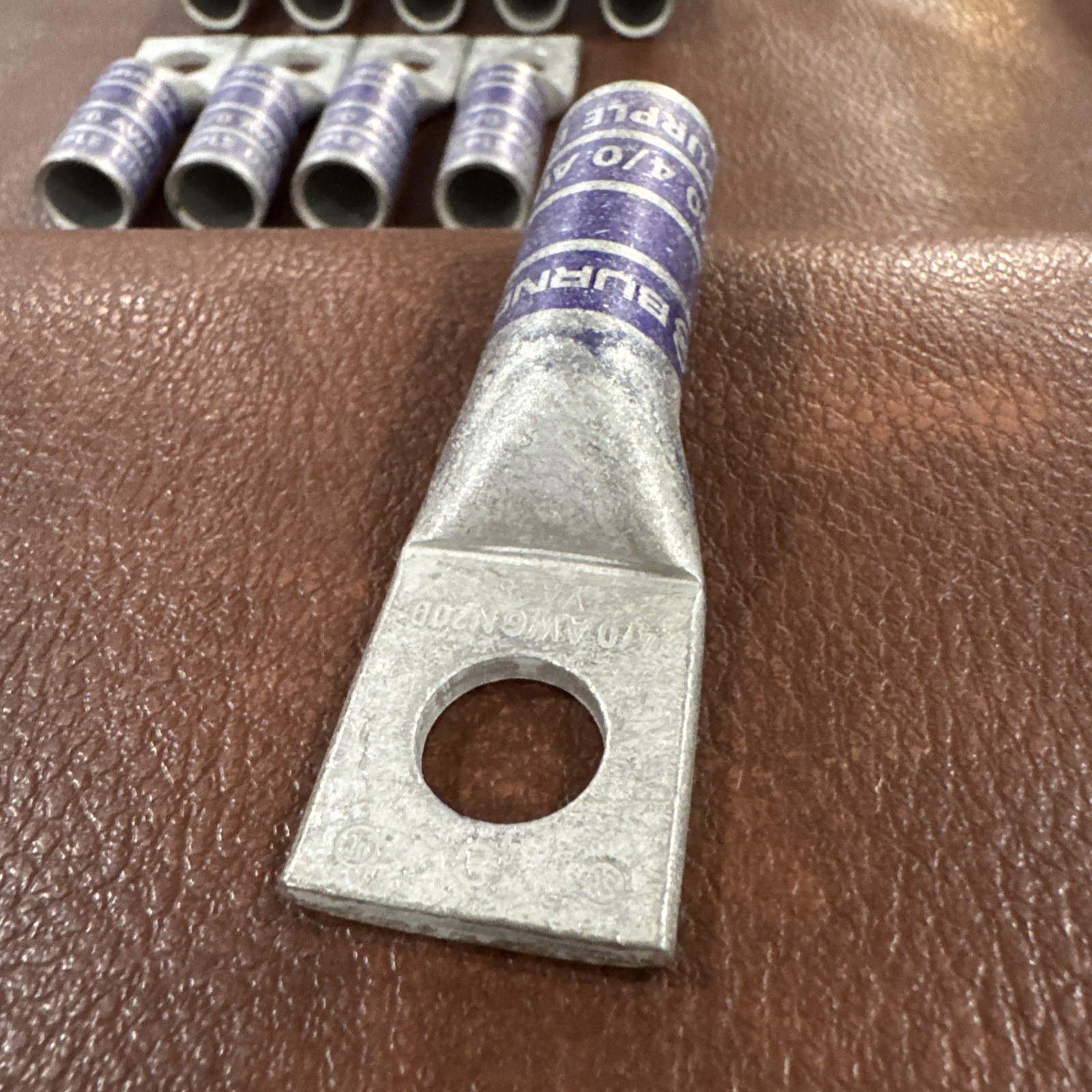 Lot of 13 Burndy YA28: One-Hole Compression Lug, N200 4/0 AWG CU, Purple Die 15