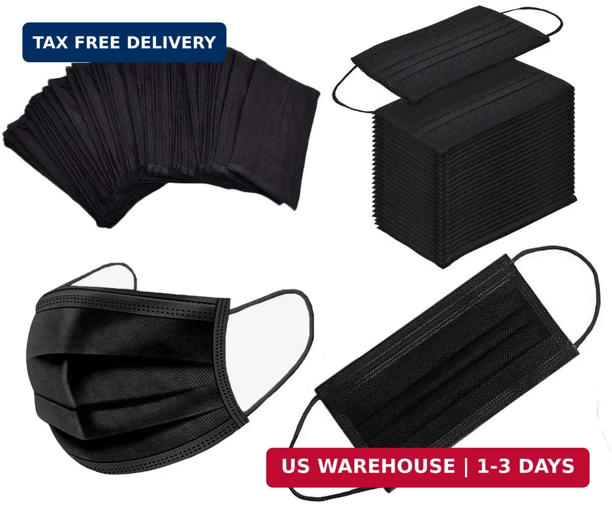 NNPCBT 100PCS 3 Ply Black Disposable Face Mask Filter Protection Face Masks