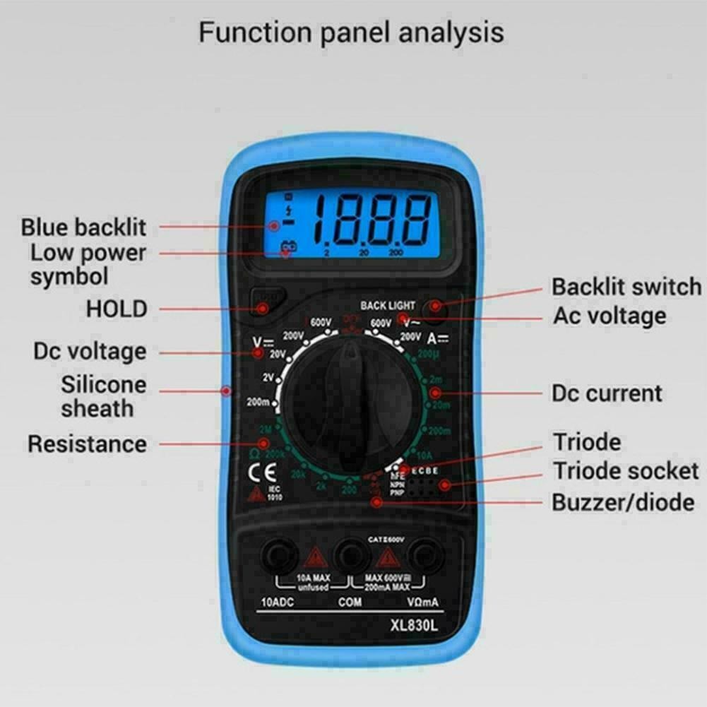 Digital Voltmeter Ammeter Ohmmeter Multimeter Volt AC DC Tester Meter XL830L
