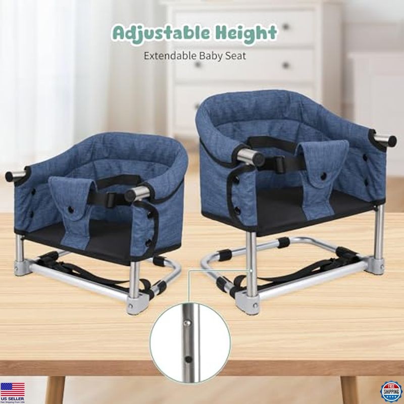 Navy Blue Portable Toddler Booster Seat – Adjustable Height, Safety Buckle,
