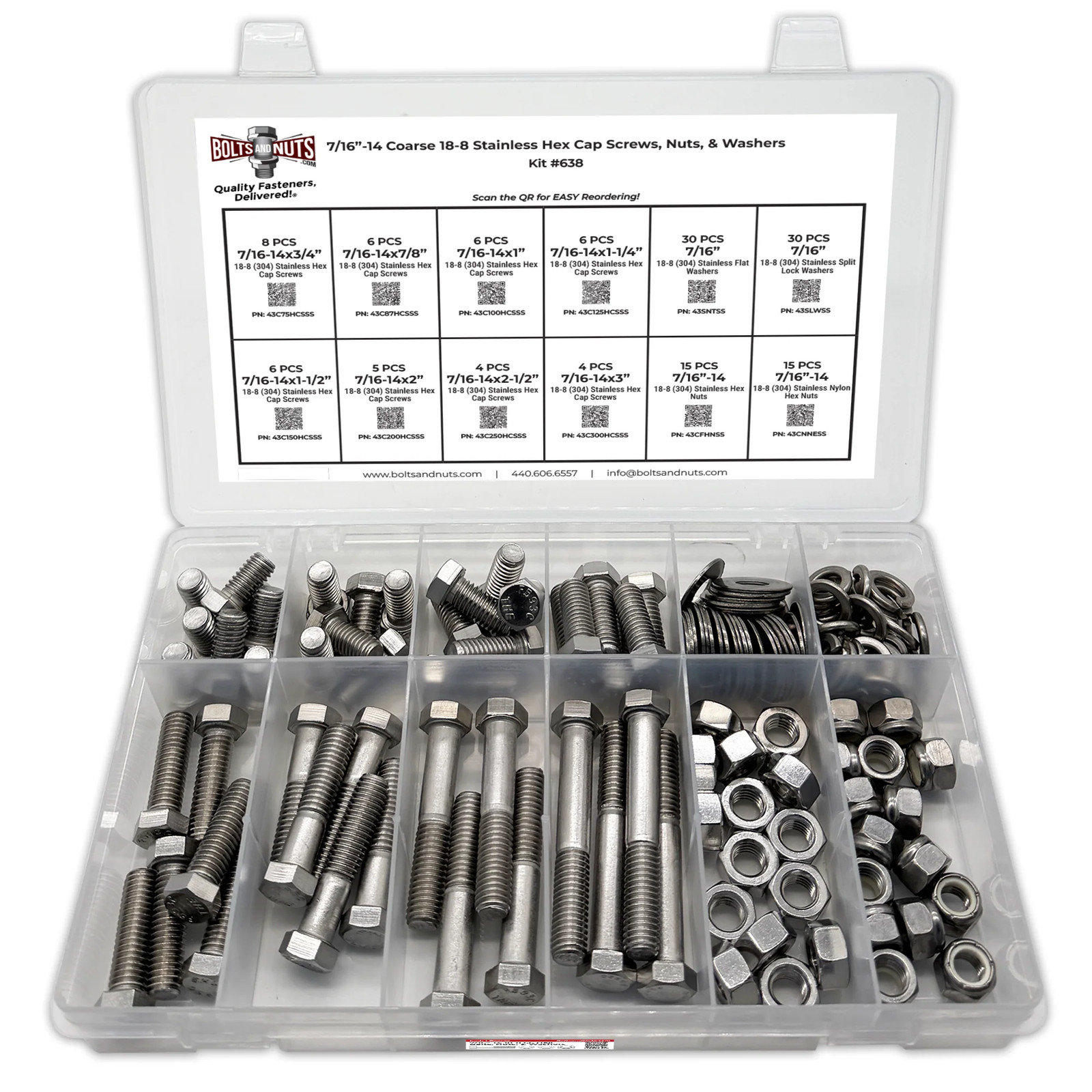 Assortment Kit #638 (136Pcs.) 7/16″-14, 18-8 (304) Stainless Steel Hex Cap