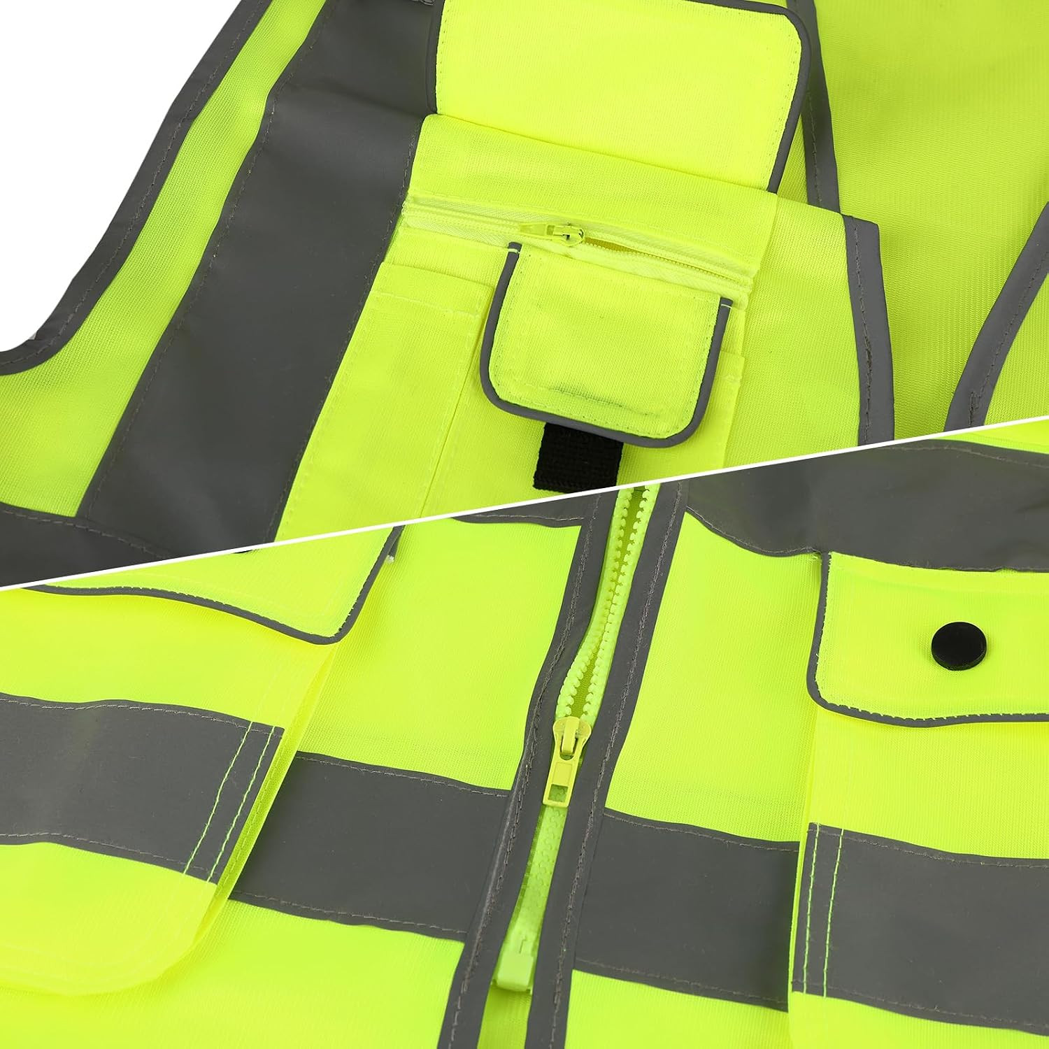 Class 2 High Visibility Safety Vest with Zipper Front, 9 Pockets & Reflective