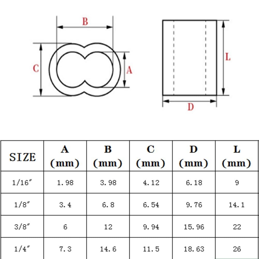 YAMASO 200pcs 1/16″ Aluminum Crimping Loop Sleeve, Cable Ferrule Wire Loop Sleev