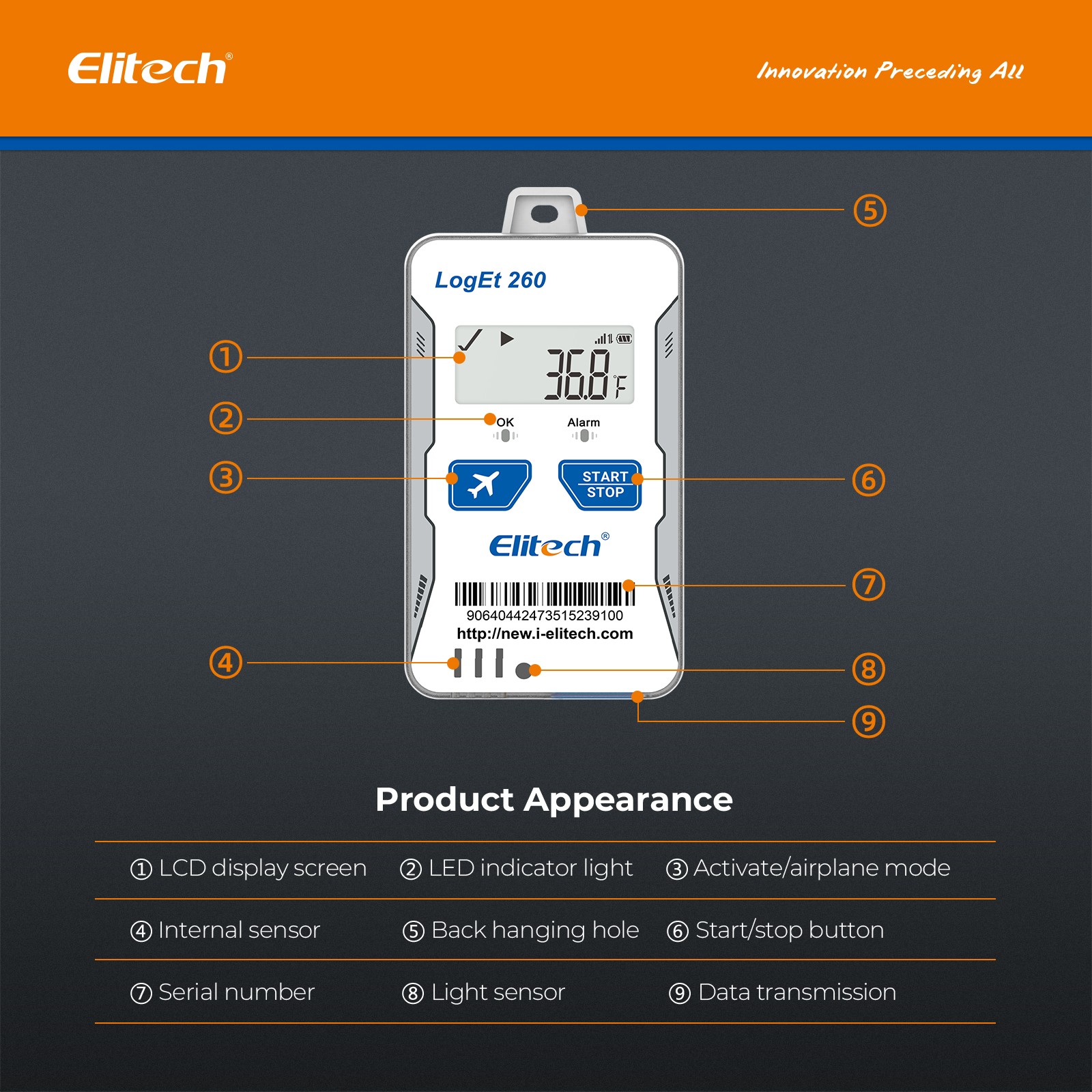 Elitech RCW-360 Plus WiFi Temperature Data Logger Internal Sensor Temp Recorder