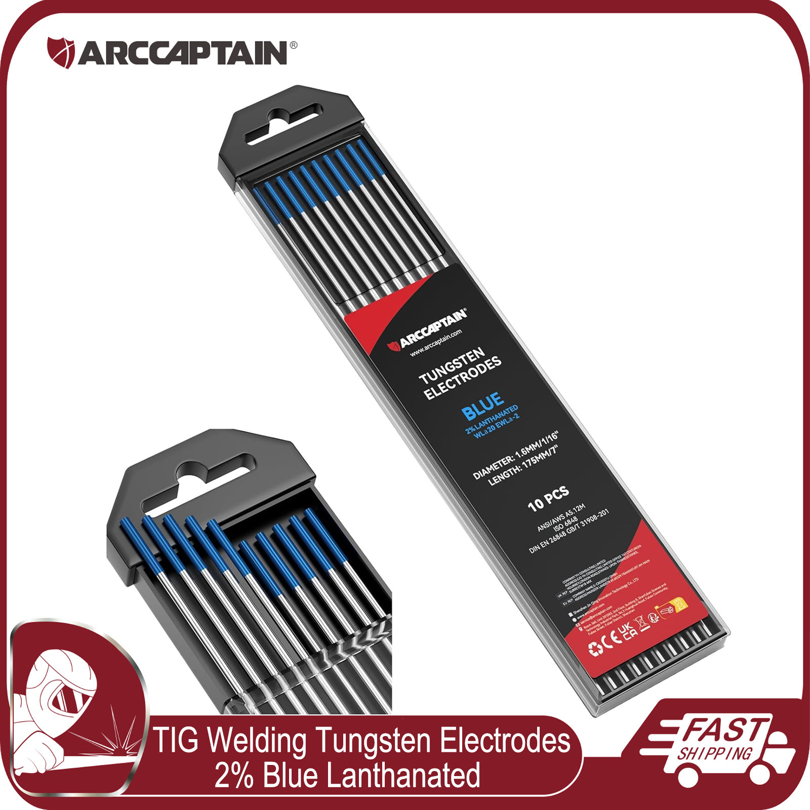 ARCCAPTAIN TIG Welding Tungsten Electrode Blue 2% Lanthanated 1/16″ x 7″ 10-Pack