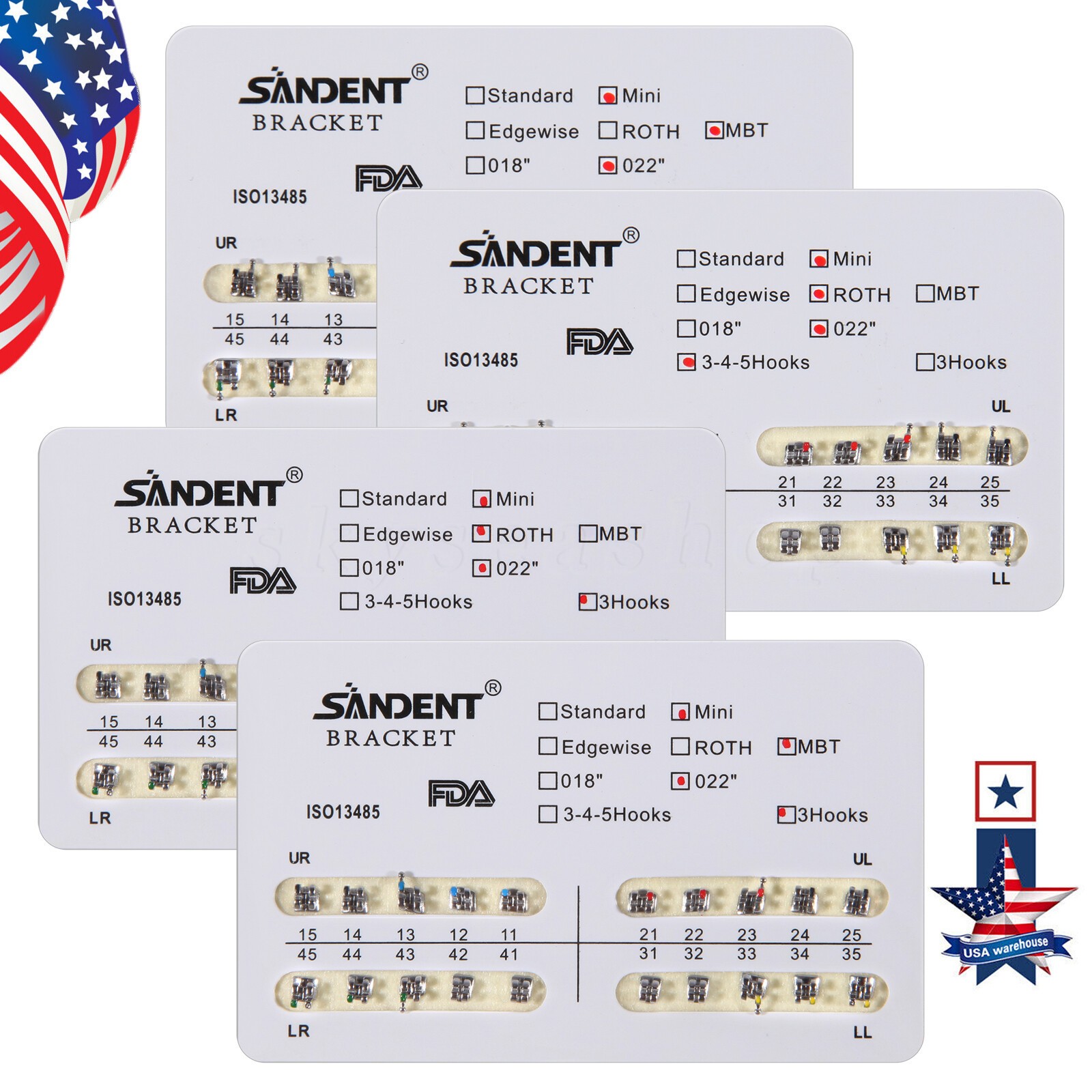 SANDENT Dental Orthodontic Metal Brackets Braces Mini/Standard Roth/MBT 022