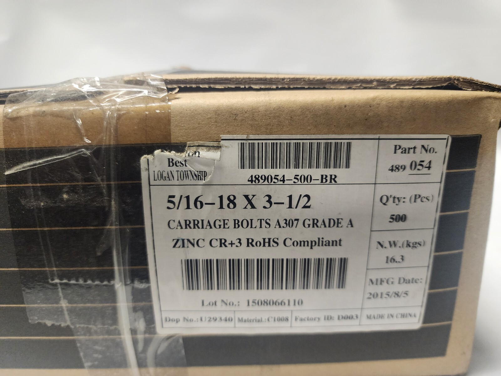 Box of 500 pcs Brighton Best A307 Grade A Carriage 5/16-18 x 3-1/2” Long