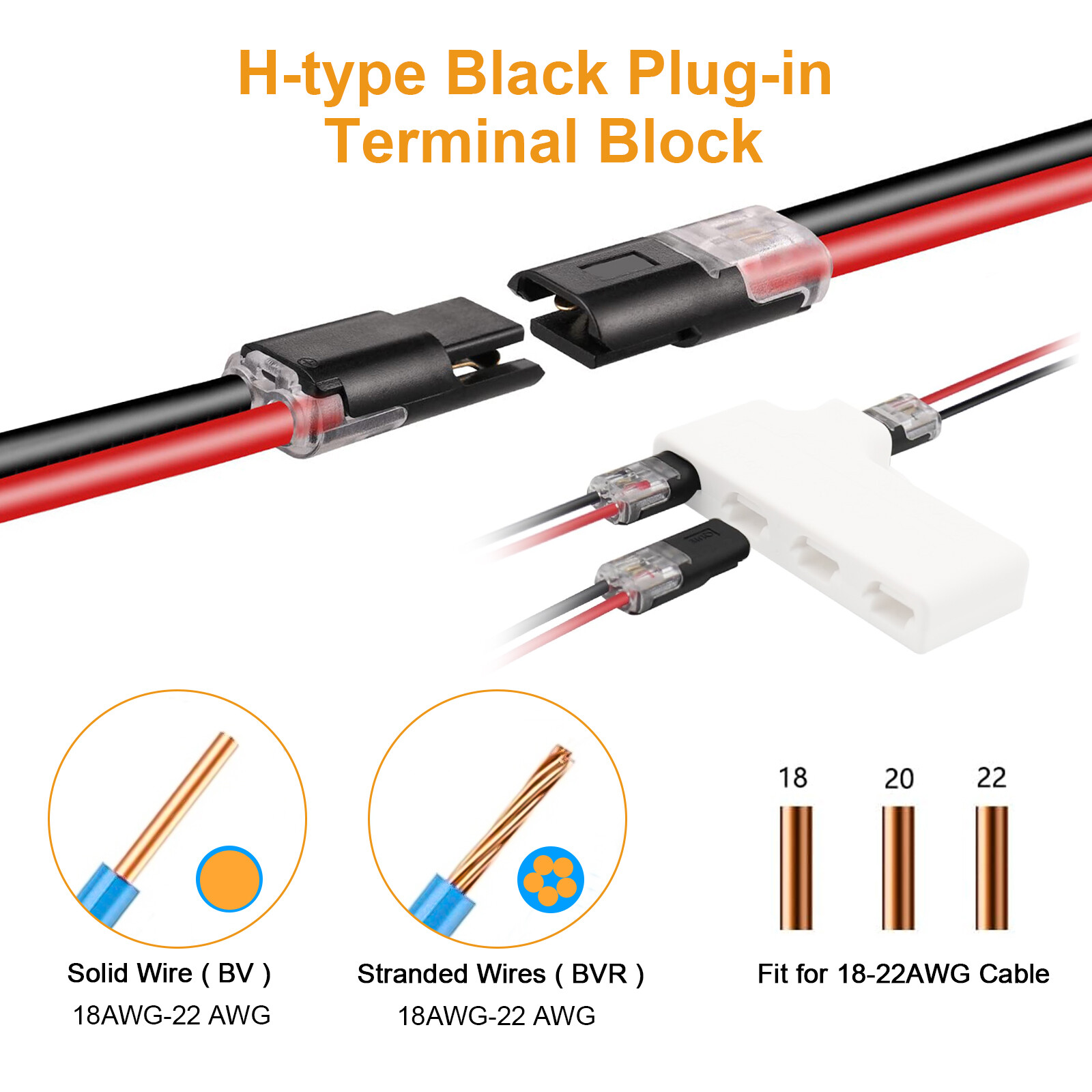 50PCS Double-Wire Plug-in Cable Snap Connector Terminal Block w/ Locking Buckle