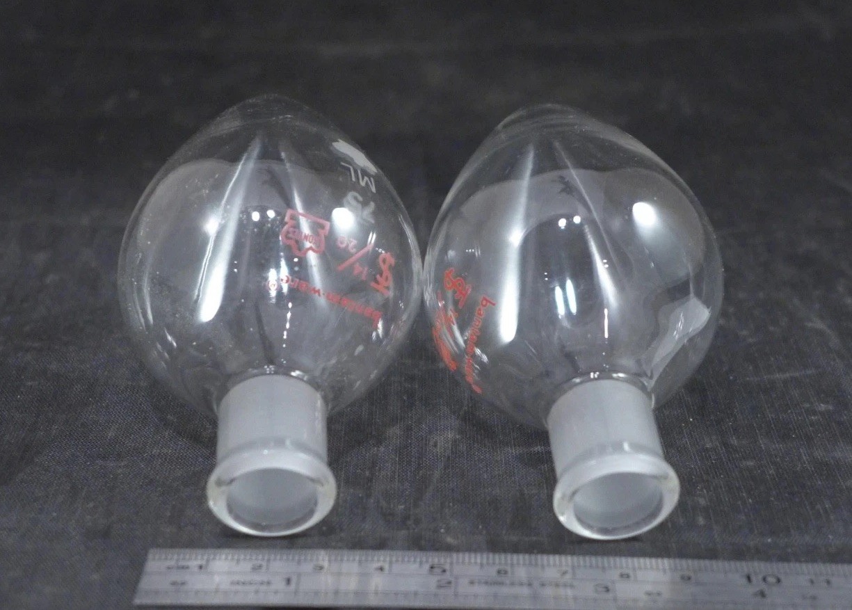 Set of 2 || KIMBLE Kontes Pear-Shaped Flask, 75mL, ST 14/20 #294250-0075
