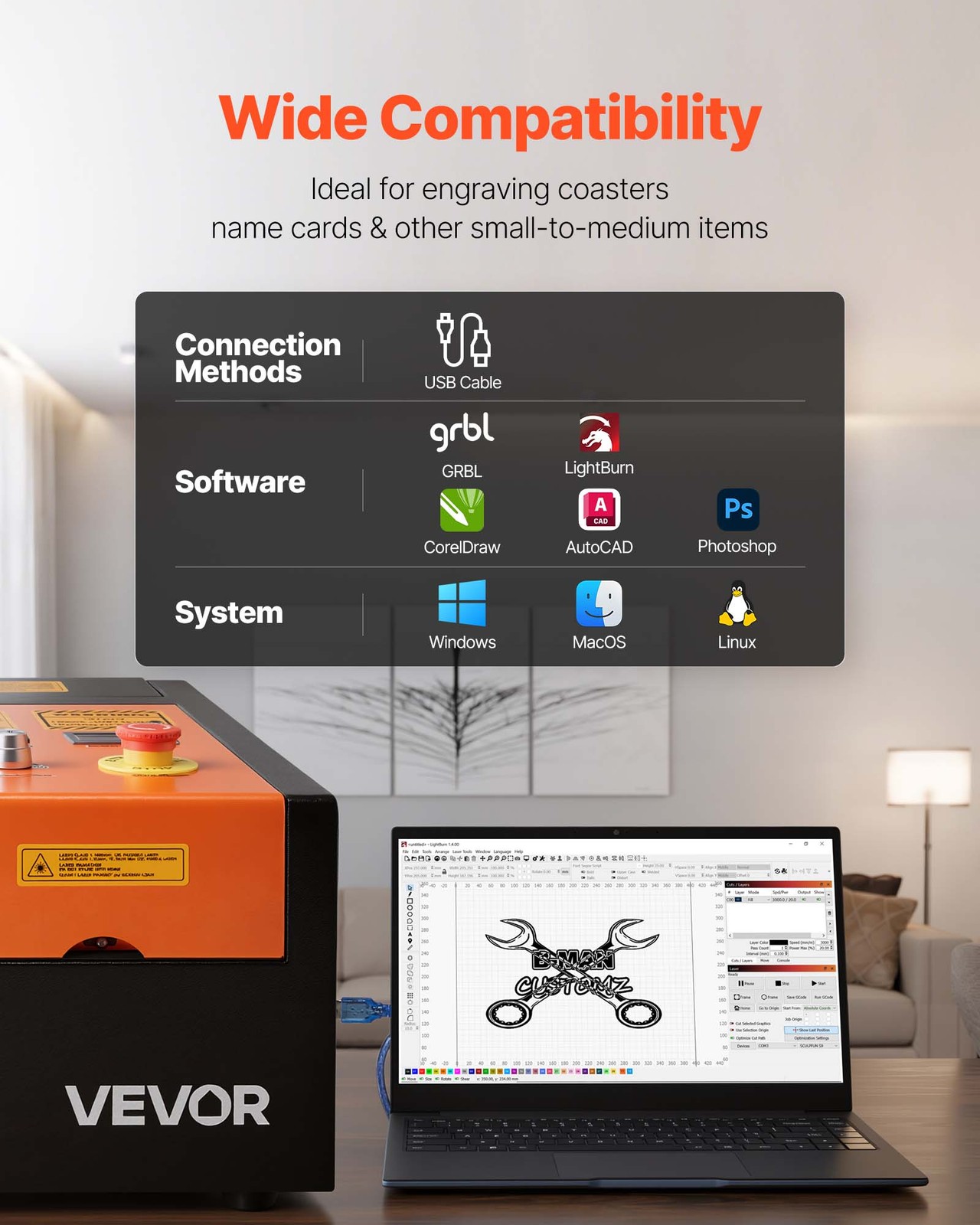 VEVOR 45W CO2 Laser Engraver 12 x 8 in Desktop Laser Engraving Cutter Machine