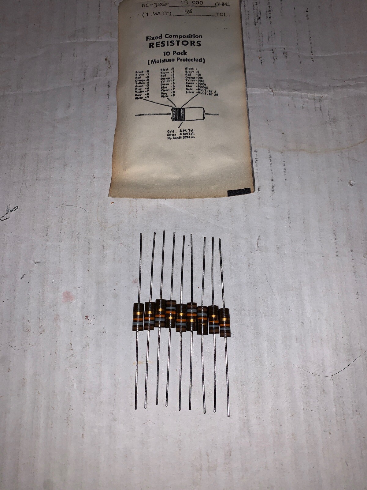 10 Lot Of Vintage RC-32GF Carbon Composition Resistors 18,000 Ohm 1 watt New