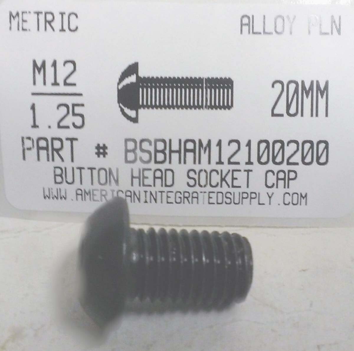M12-1.75X20MM BUTTON HEAD SOCKET CAP SCREWS GRADE 10.9 STEEL BLACK (5)