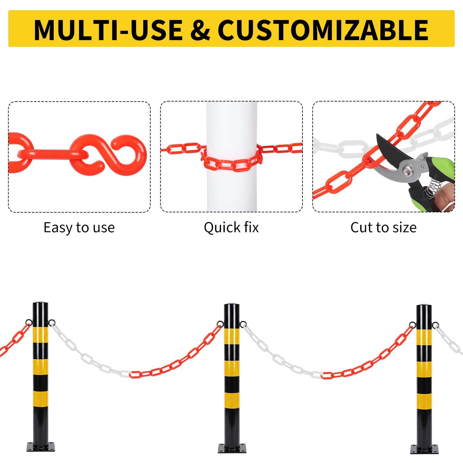240FT Plastic Safety Chain 1.5in Links 6mm Thick included 50 Hooks Crowd Control