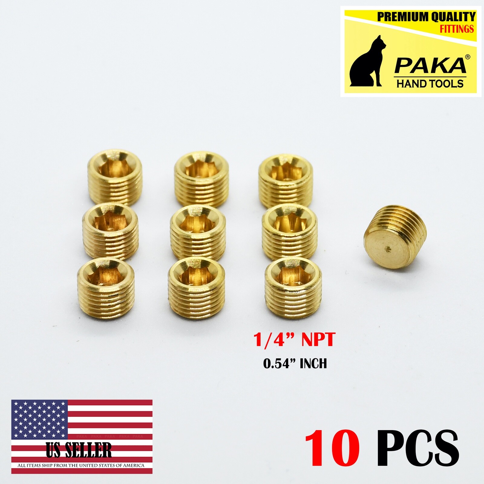 10 Pcs 1/4″ NPT Male Brass Internal Hex Head Socket Pipe Plugs end cap