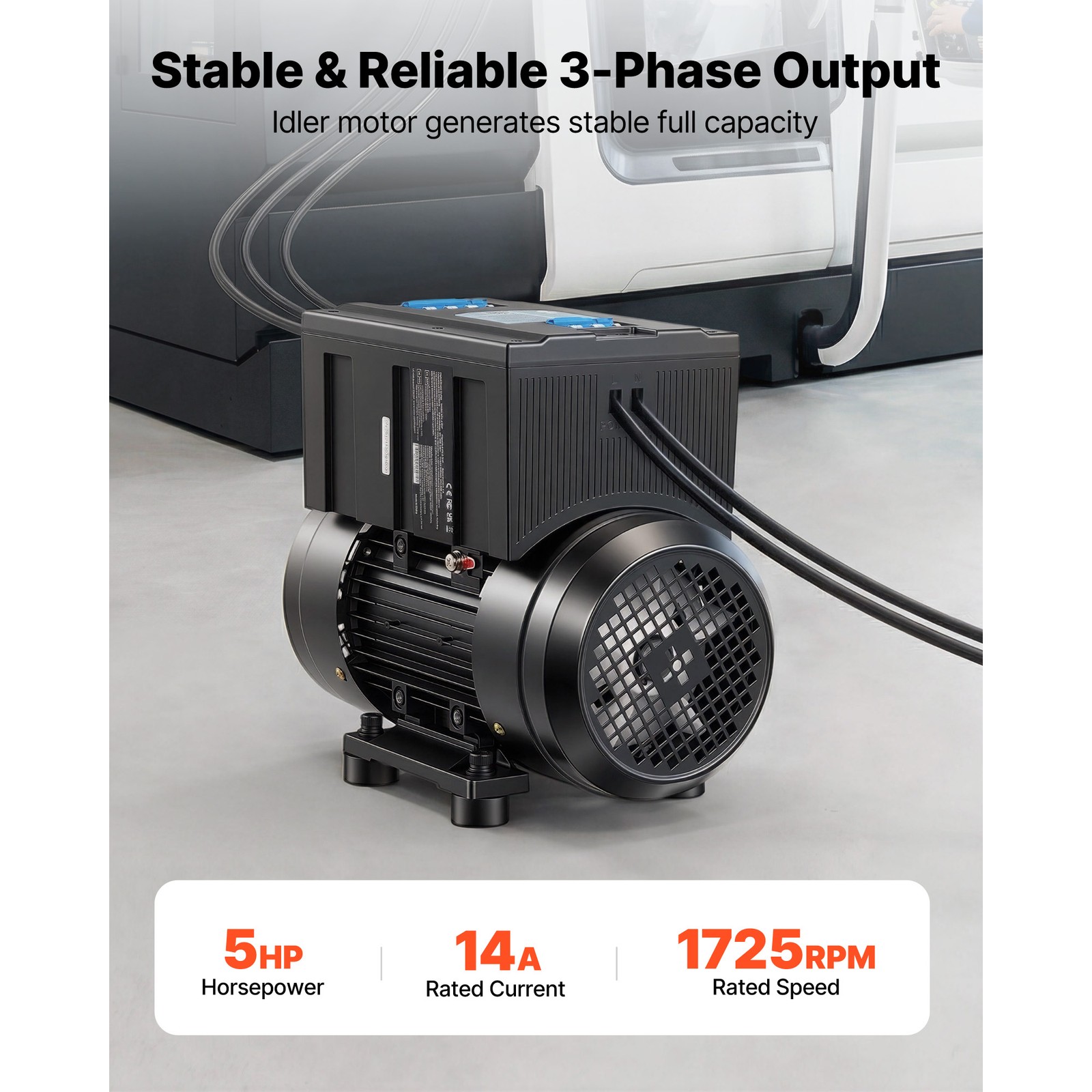 Uimoso Single to Three-Phase Rotary Phase Converter 5HP 14A208-240V Input/Output