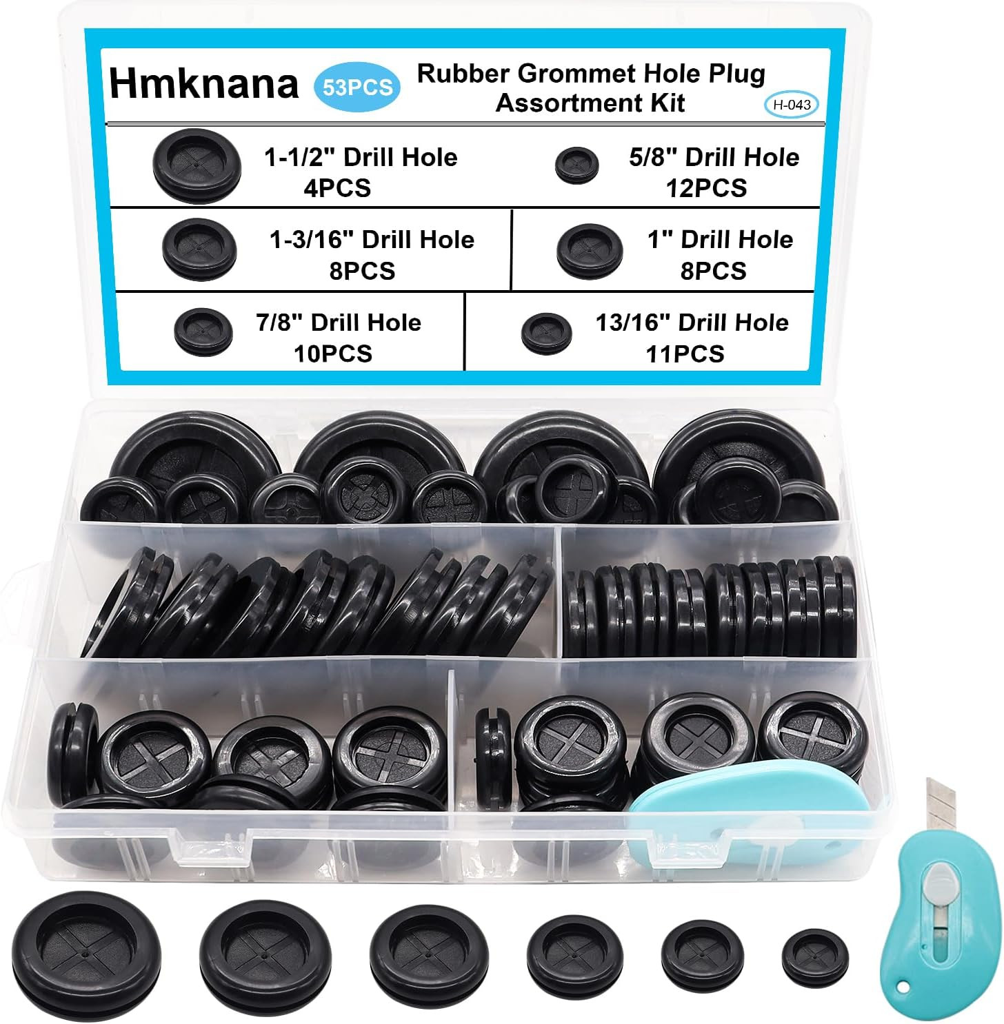 53PCS Rubber Grommets for Wiring, Rubber Grommet Kit in 6 Assorted Drill Hole Si