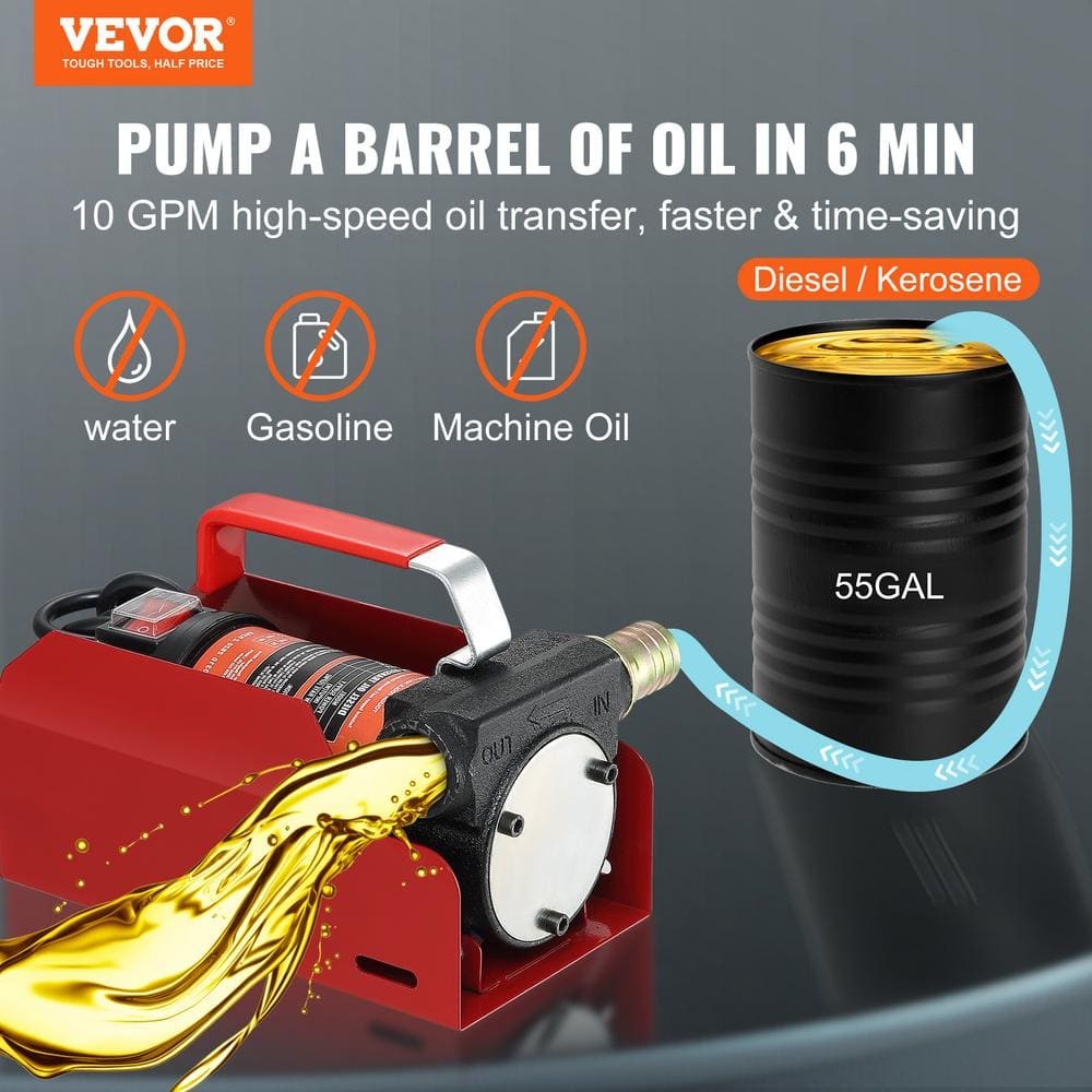 VEVOR 10 GPM Diesel Fuel Transfer Pump Kit w/ Automatic Shut-off Nozzle Hose