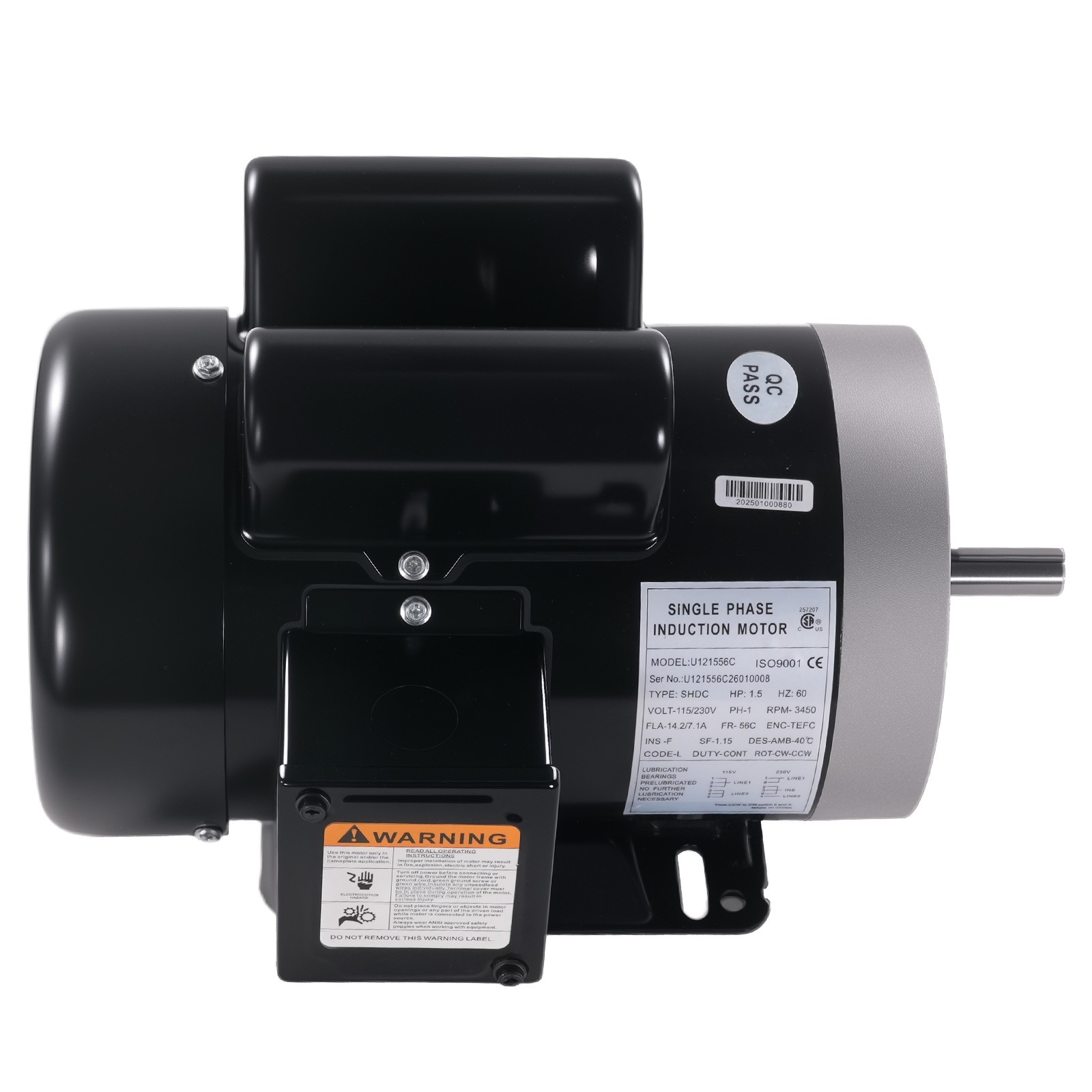 1.5HP 115V/230V Single Phase Electric Motor 3450RPM 56C Frame ODP CCW Rotation