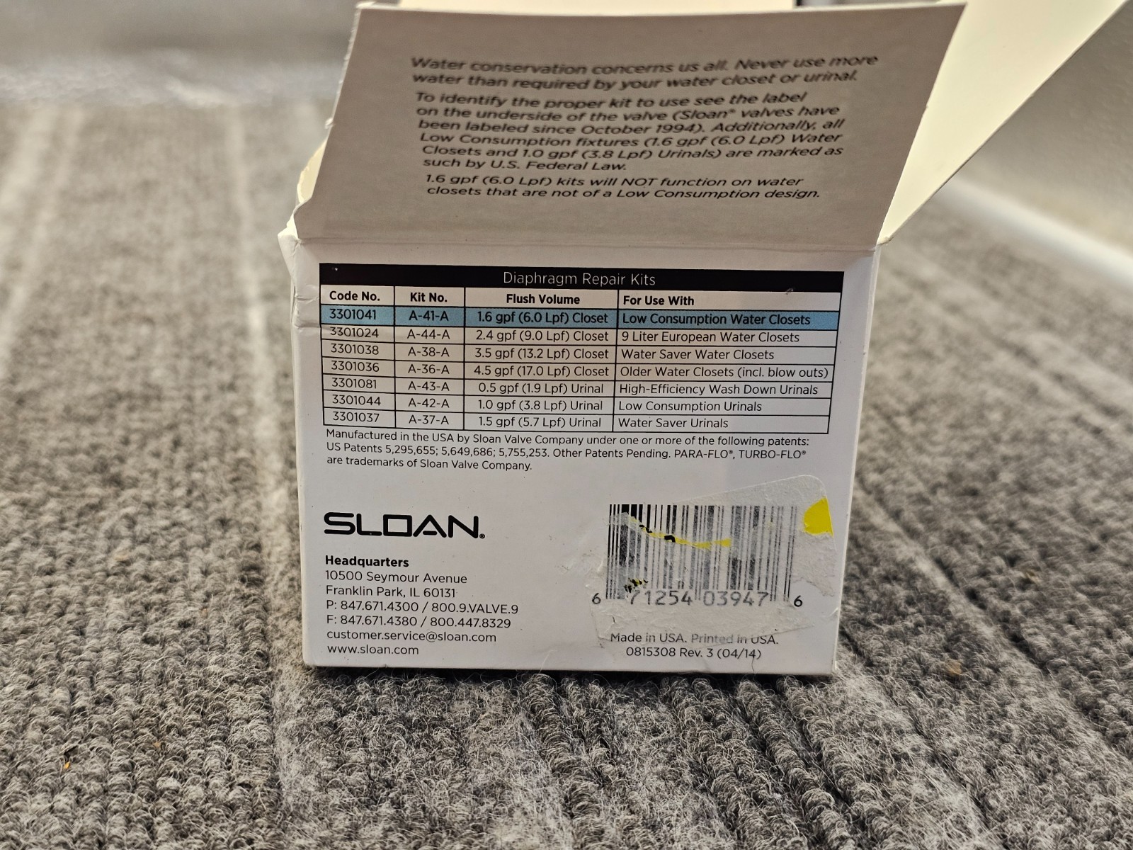 (QTY 2) Sloan A-41-A Water Closet Diaphragm Assy 1.6 GPF 3301041 For Flushometer