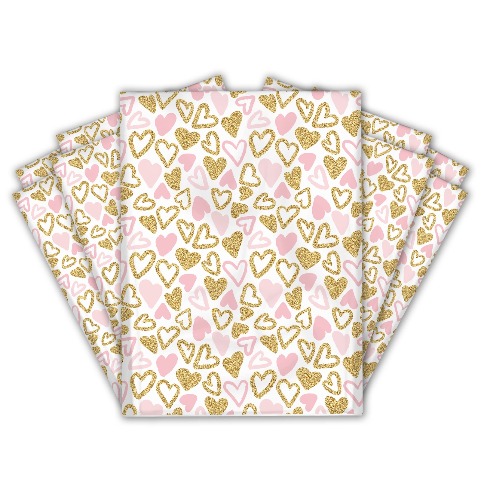 12×15 50 Pink and Gold Hearts Designer Poly Mailers Shipping Envelopes Premiu…