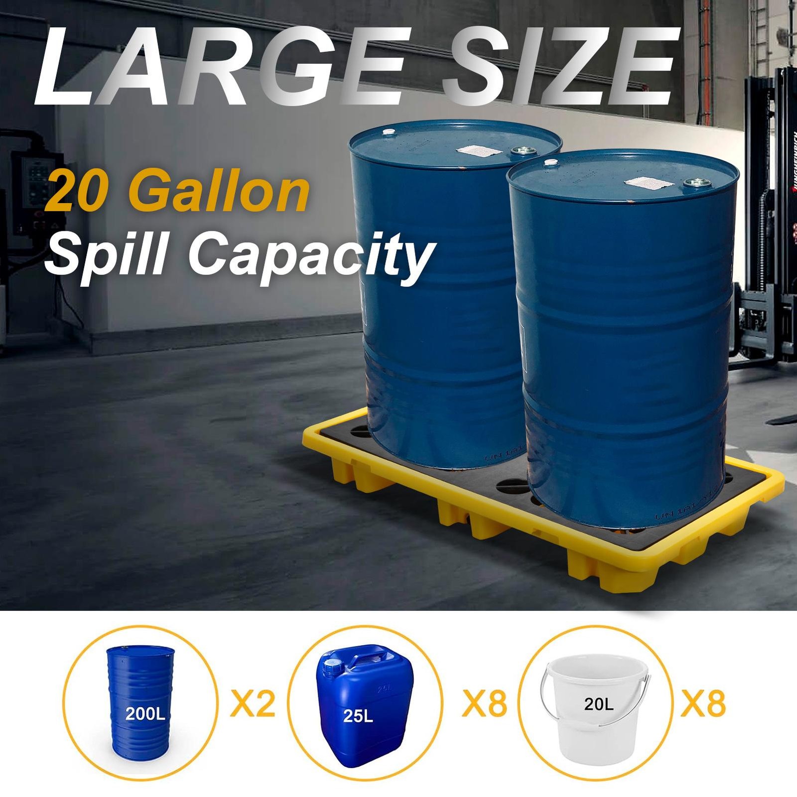 2 Drum Modular Spill Containment Platform, for Industrial Garage Basement