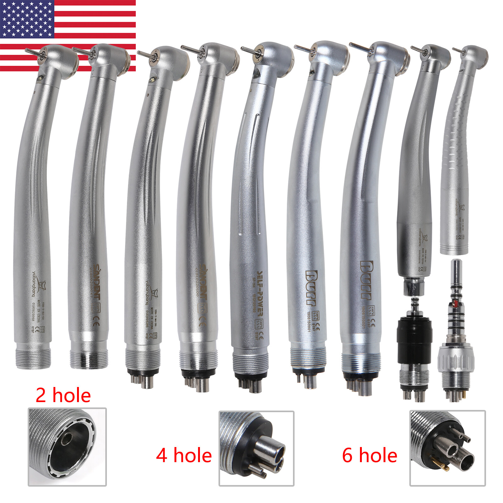 Dental High Speed/Fiber Optic LED/E-generator Turbine Handpiece Push 2/4/6H mx