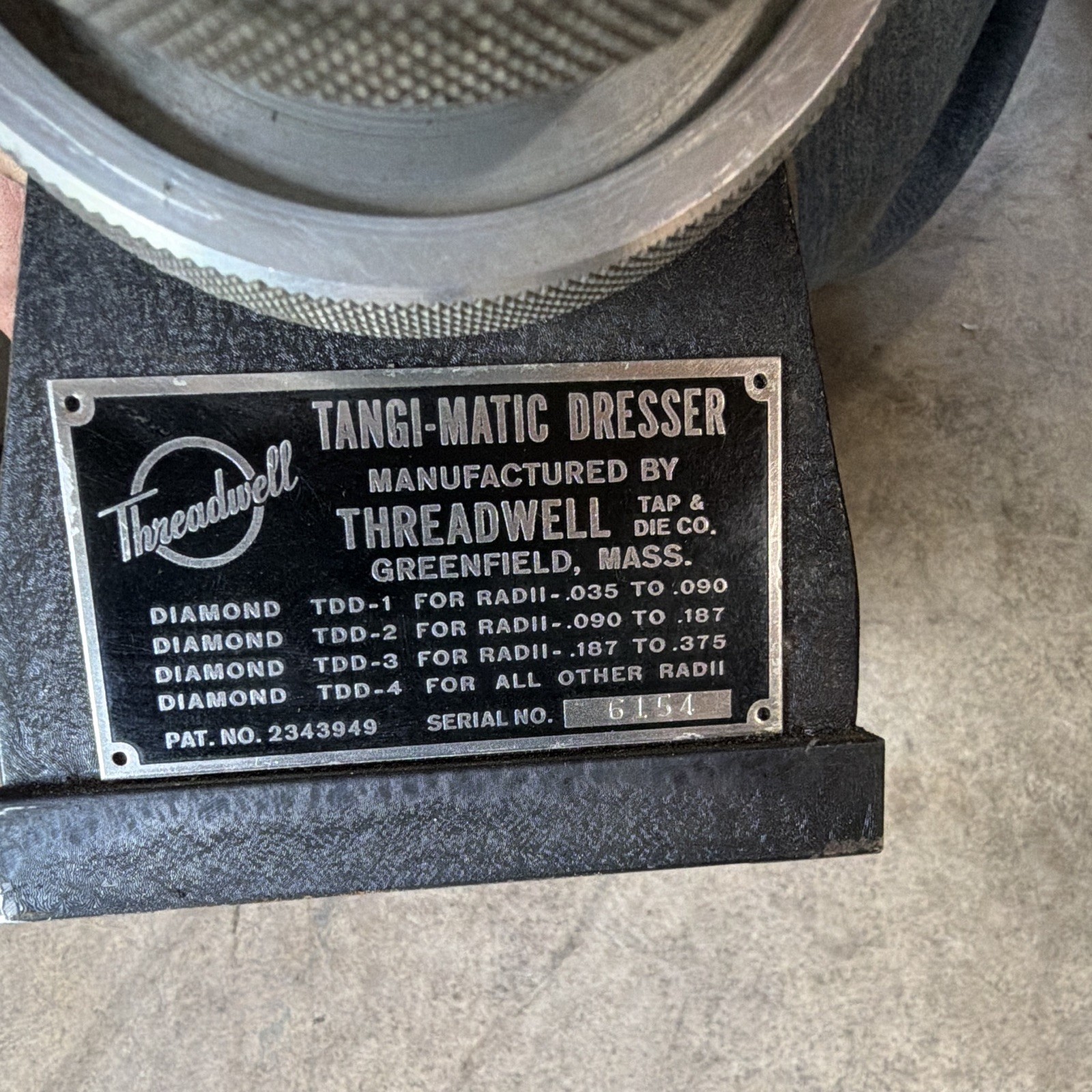 Threadwell Tangi-Matic Dresser Grinding Fixture in metal box- Made in the USA