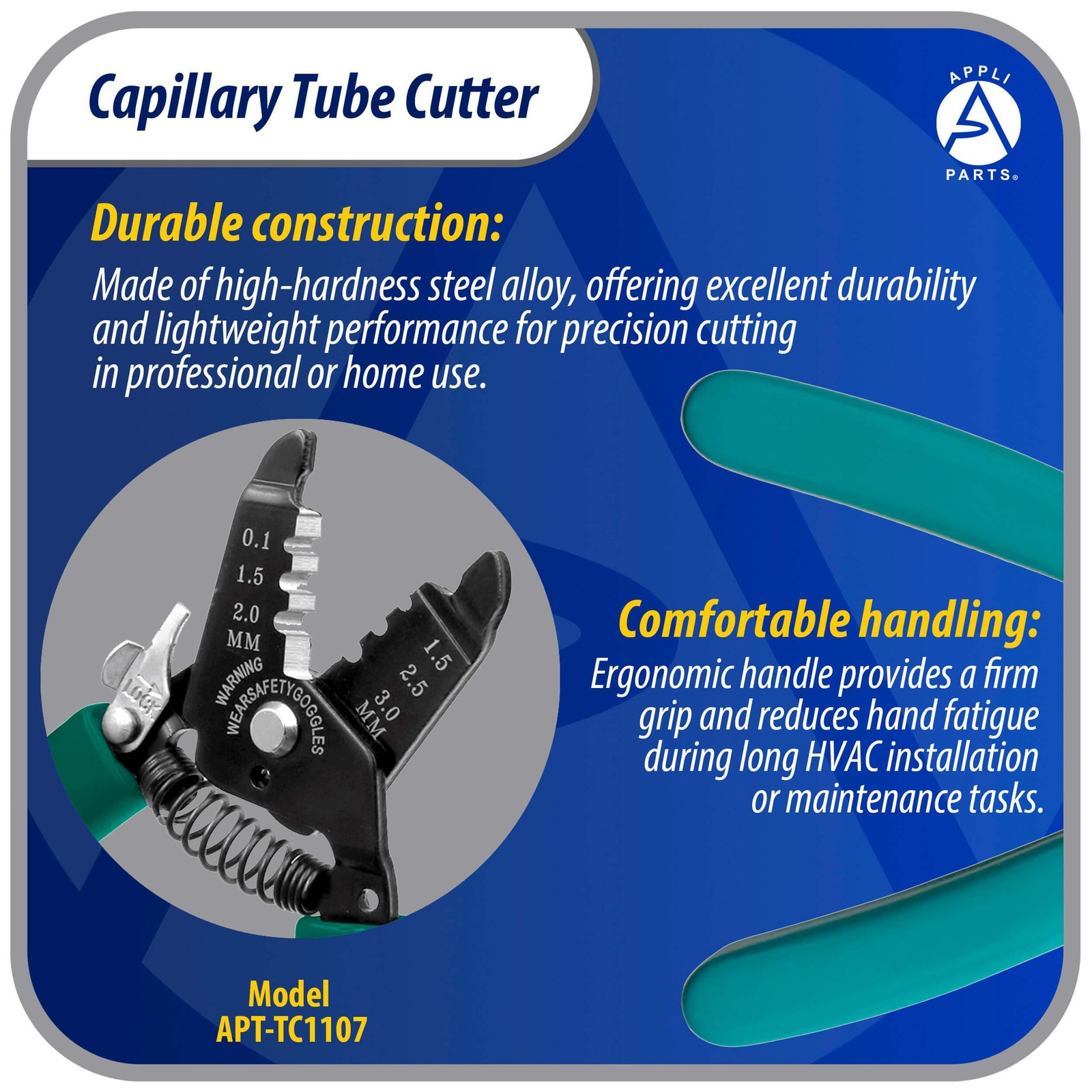 Appli Parts APT-TC1107 Capillary Tube Cutter for Copper up to 1/8 in 3 mm, Profe