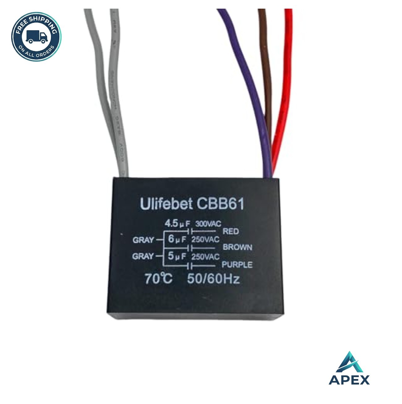 Ceiling Fan Capacitor CBB61 4.5uf 6uf 5uf 5 Wire 250V AC 50/60Hz Rectangular