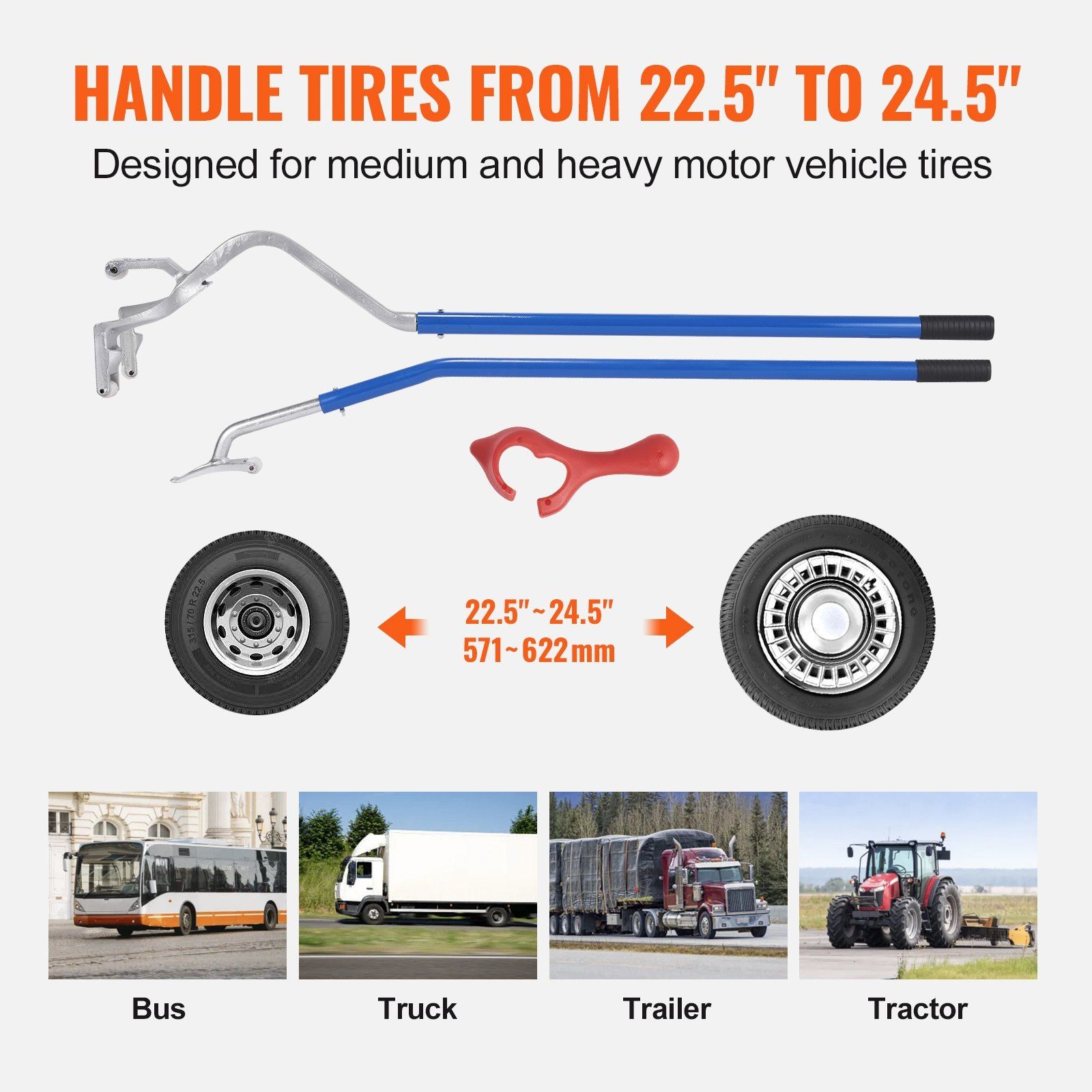 Solid 22.5-24.5in Tire Changing Set with Wear Resistant Components