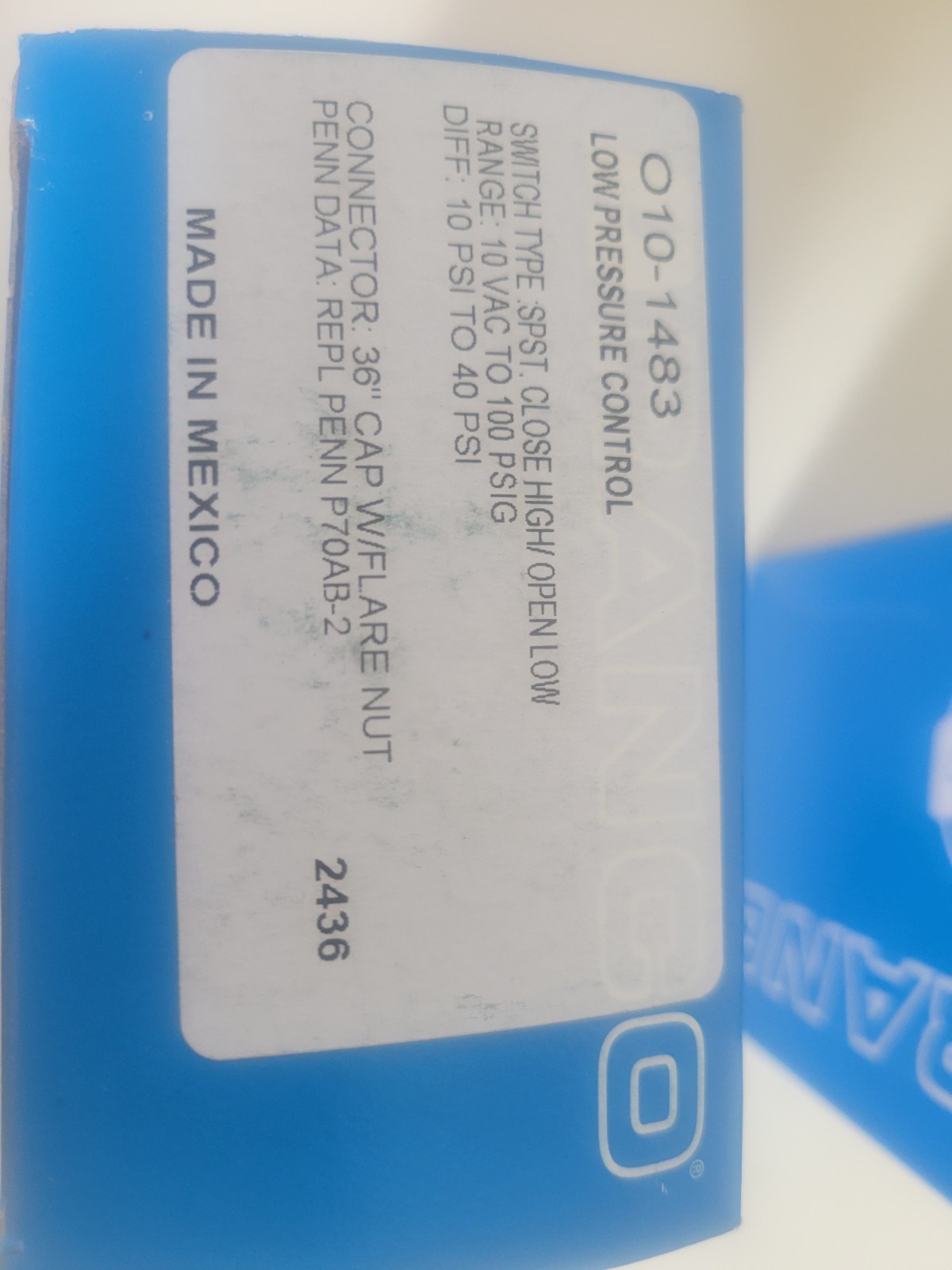Ranco Low Pressure Refrigeration Control for 010-1483 PSI(10in-100) Dif-10in-40