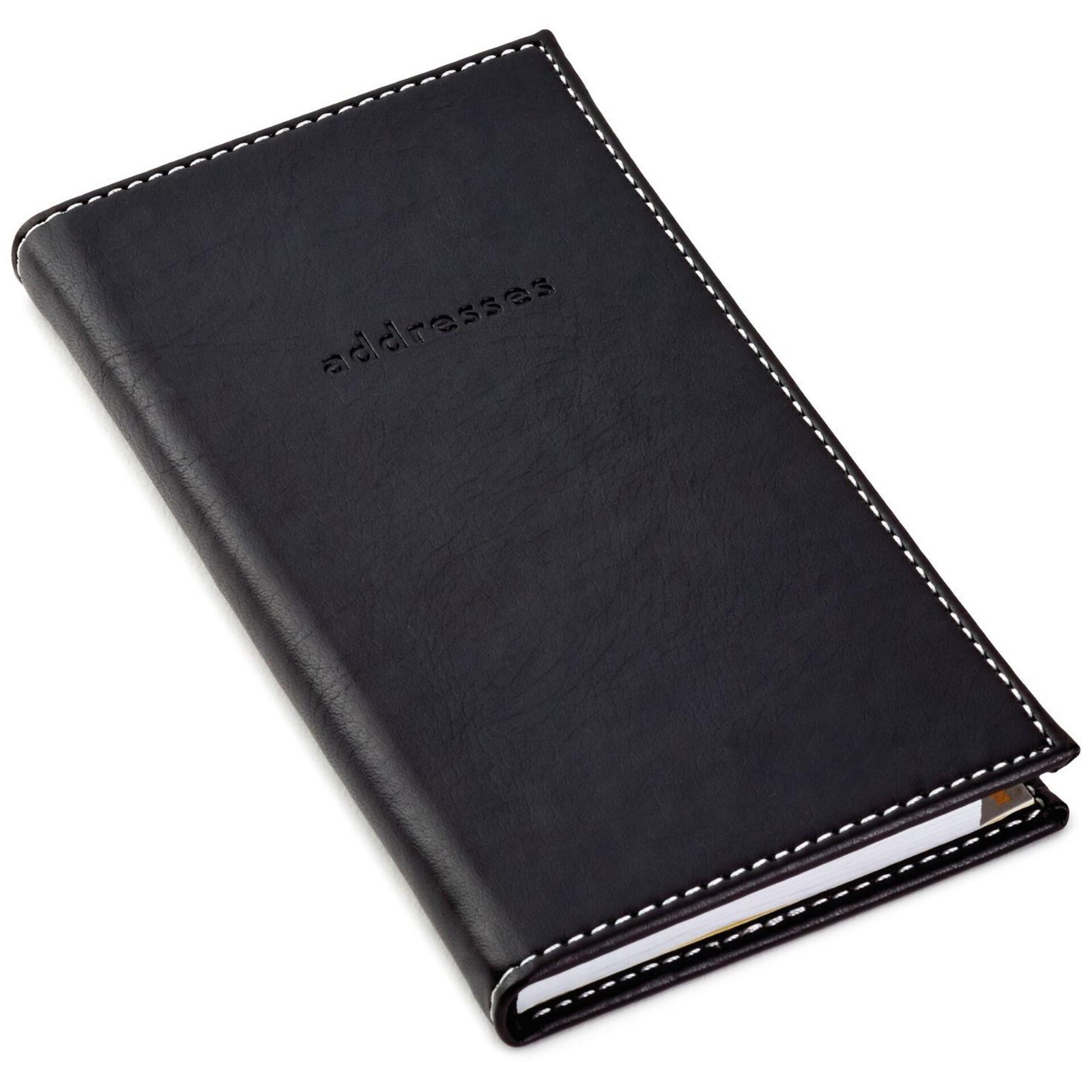 Hallmark Black Faux Leather Slim Address Book, 3.25″ W x 6.25″ H x 0.5″