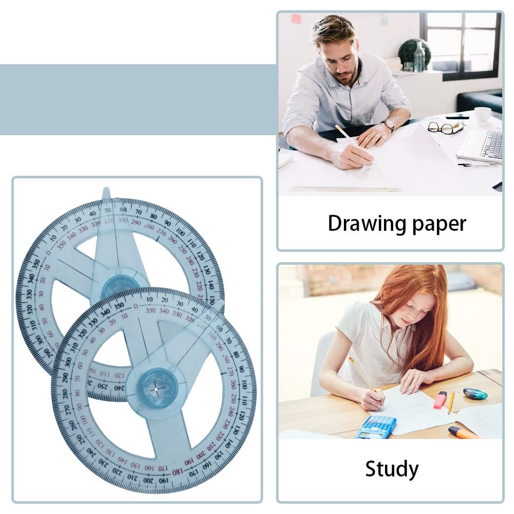 2 PCS Circle Protractor Rulers Plastic Swing Arm Angle Rulers for Kids