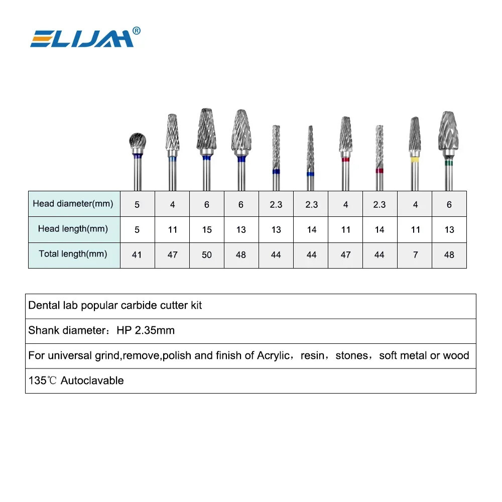10 Pcs Dental Lab Polishing Bur Drills Tungsten Steel Carbide Burs Burrs 2.35mm