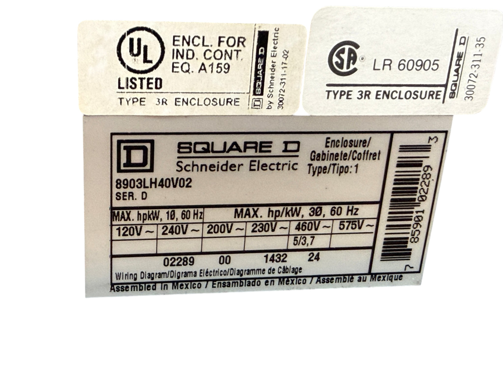 SQUARE D 8903LH40V02 30A 4-POLE 600V TYPE L ELECTRICALLY HELD LIGHTING CONTACTOR