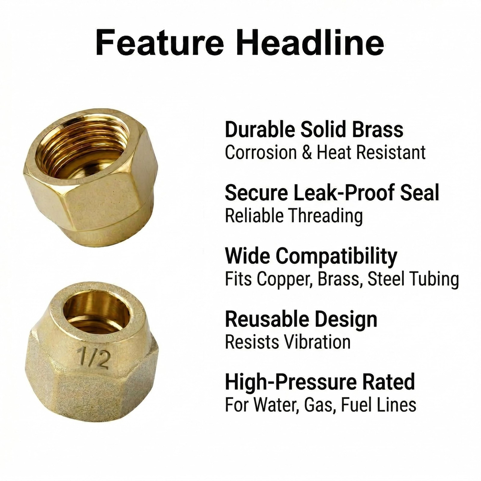 5 Pack 5/8″ Brass Flare Nut, SAE 45 Degree Tube Fitting 5/8in,