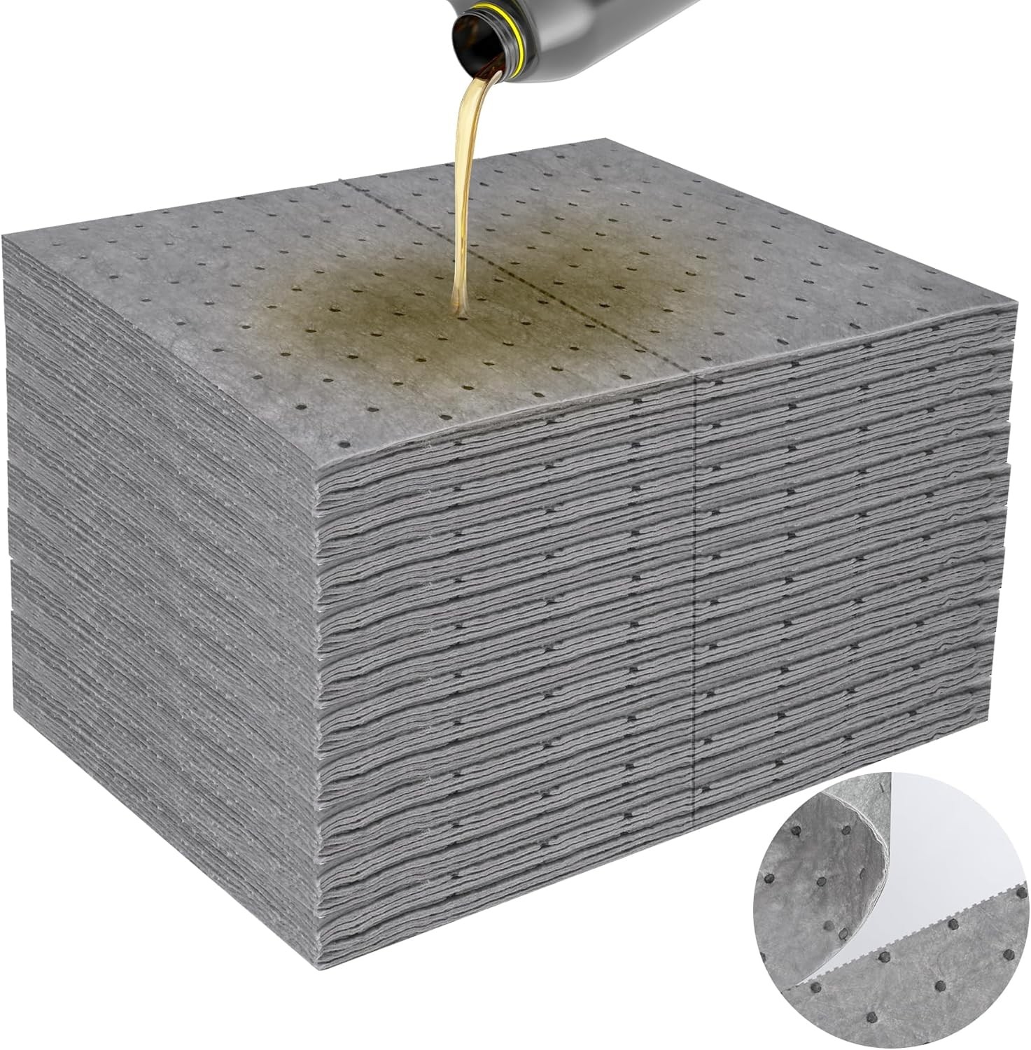 100PC Oil Absorbent Pads | 13″x10″ Meltblown Polypropylene Mats, Hand-Tear Li…
