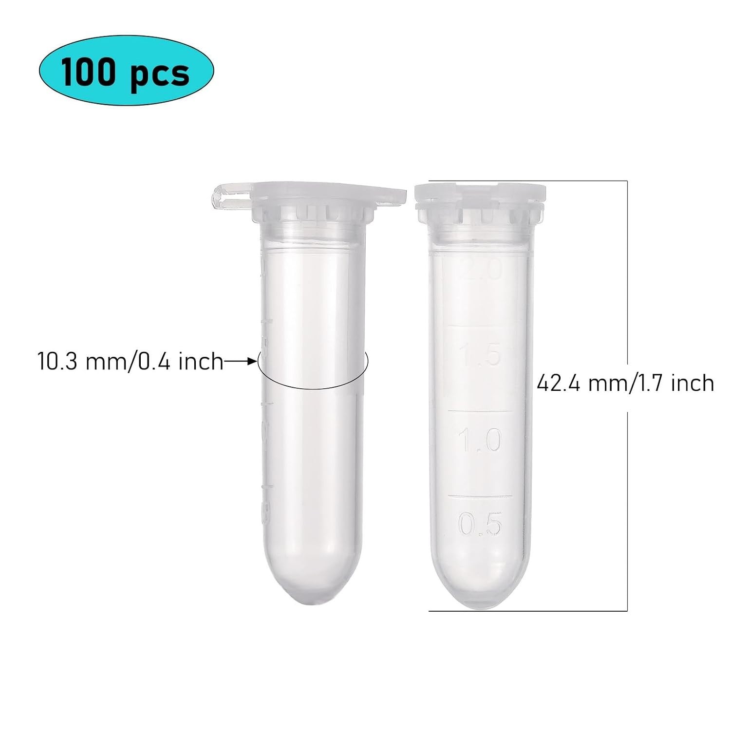 100pcs 2ml Shatterproof Plastic Vials with Leak-Proof Caps for Sample Storage