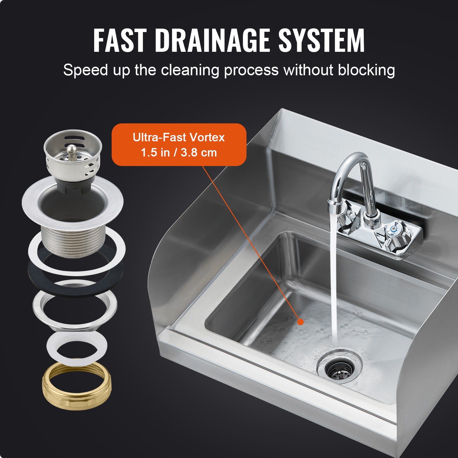 VEVOR Wall Mount Hand Wash Sink 17″x 15″ Stainless Steel w/ Faucet & Splash NSF