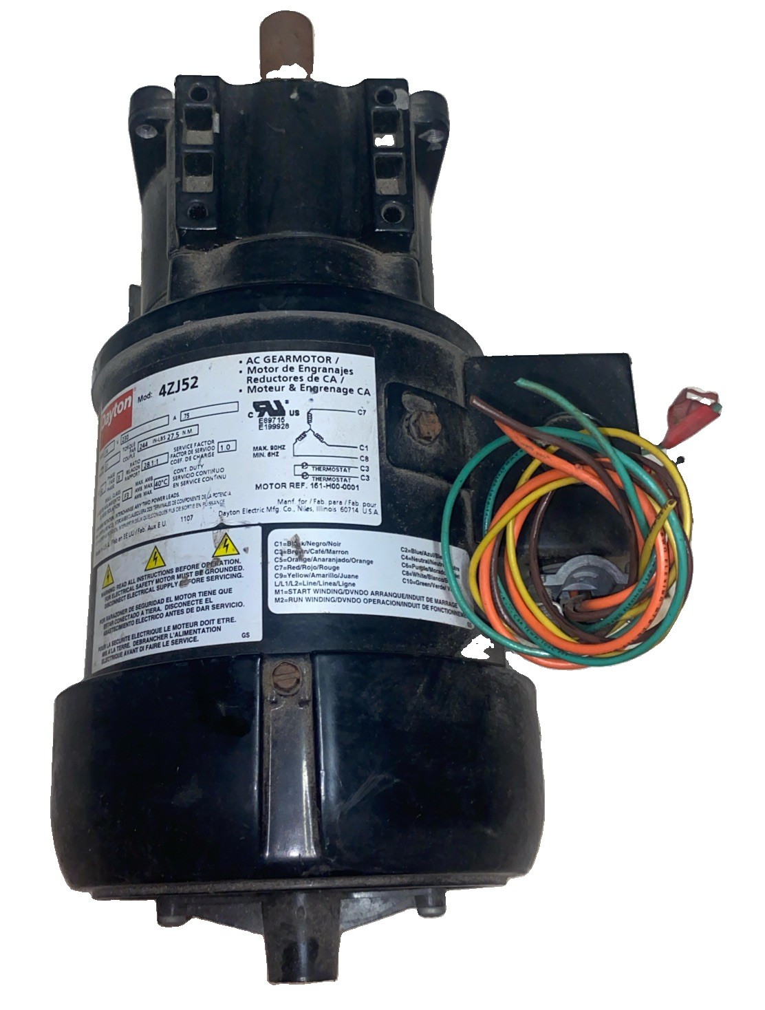 DAYTON 4ZJ52 AC Gearmotor Single Output Shaft 61 Rpm 244″-lb Torque