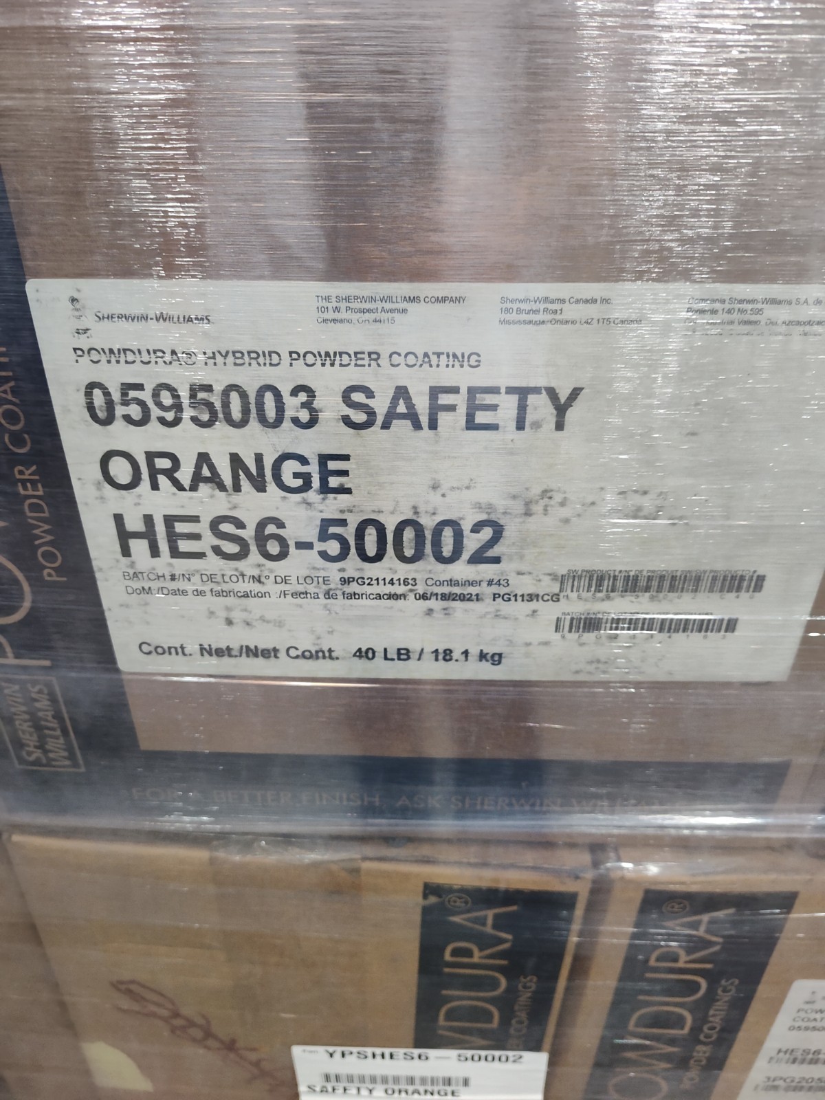 Sherwin-Williams Powdura Hybrid Powder Coating Safety Orange HES6-50002 40 LB EA