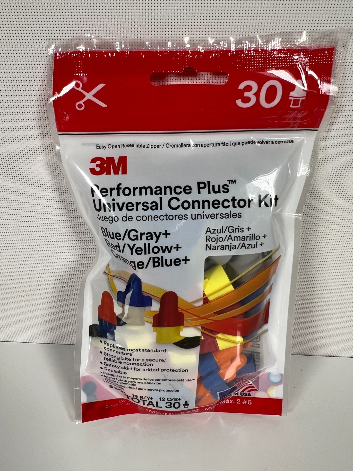 3M Performance Plus Universal Connector Blue/Gray, Red/Yellow, Orange/Blue 30-Pk