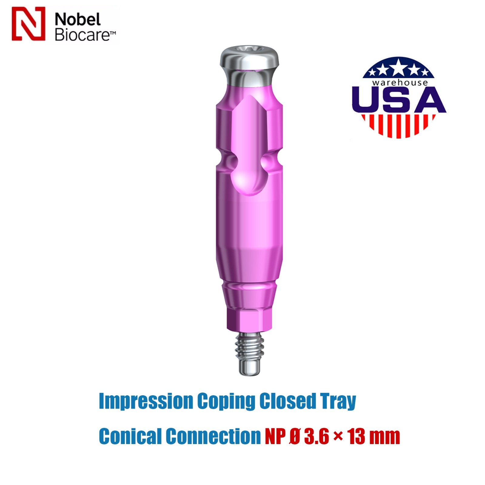Nobel Biocare Titanium Impression Coping Close Tray NP/RP Ø3.6/5.0/6.0mm H9/13mm